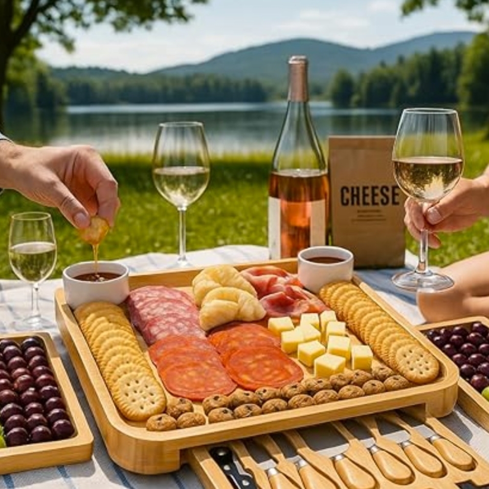 Bamboo Cheese Board with Cutlery Set